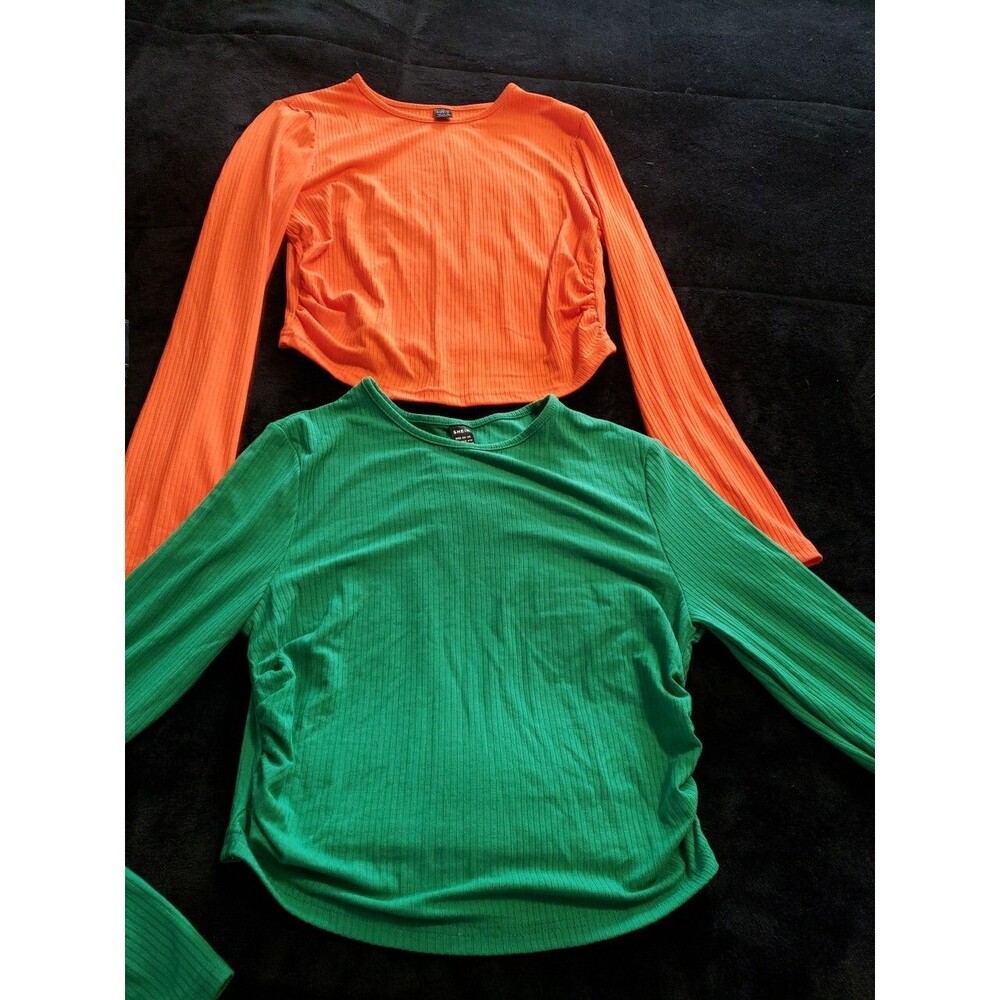 JUNIORS 2-RIBBED ROUCHED CROPPED TOPS BY:SHEIN SIZE:L *NEW WITHOUT TAGS*